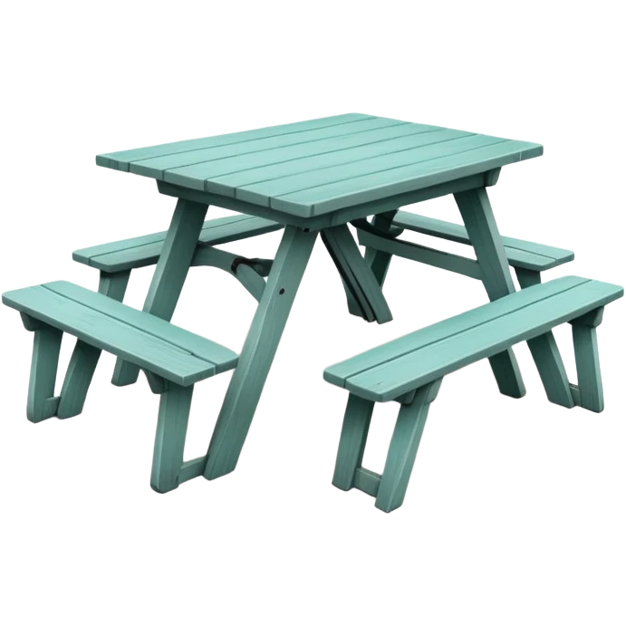 functional scenic prop picnic table with benches, soft teal, straight vertical legs, wheels, flat wood-style silhouette, clean geometry, minimal shading emoji