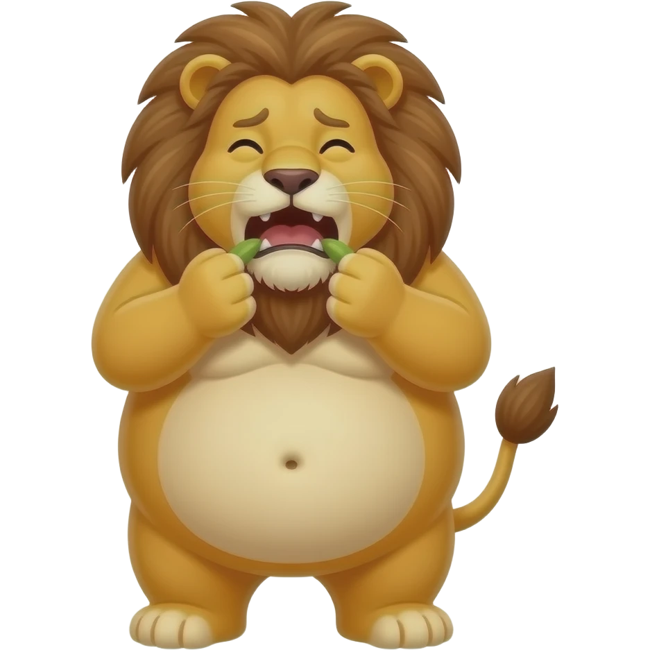 Make this Lion fat,make her eat until she is about to pop,she has a tummy ache,A bellybutton. emoji