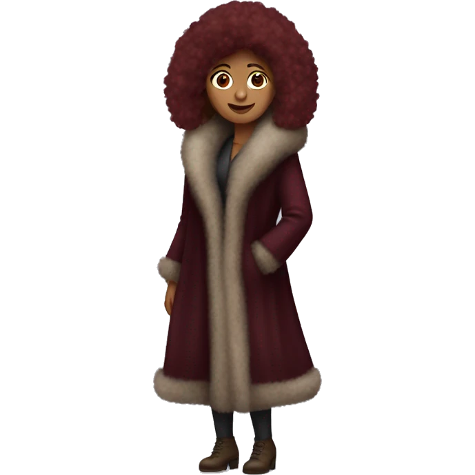 Burgundy haired Woman wearing big full length fur coat emoji