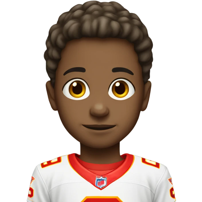 Small white eight year old boy wearing chiefs merch emoji