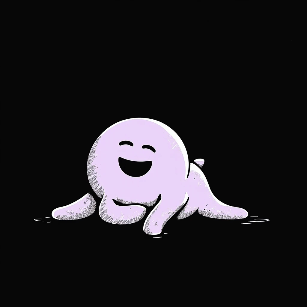 rolling on the floor laughing face emoji, rough pastel chalk doodle, soft lilac palette, hand-drawn on dark surface, emotional, aesthetic, for Telegram channel emoji
