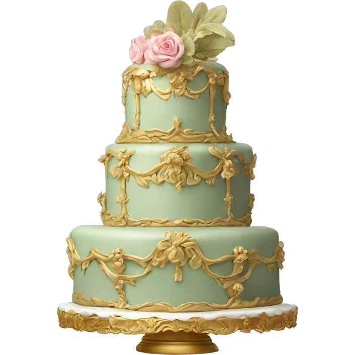 highly detailed sage and gold rococo cake emoji