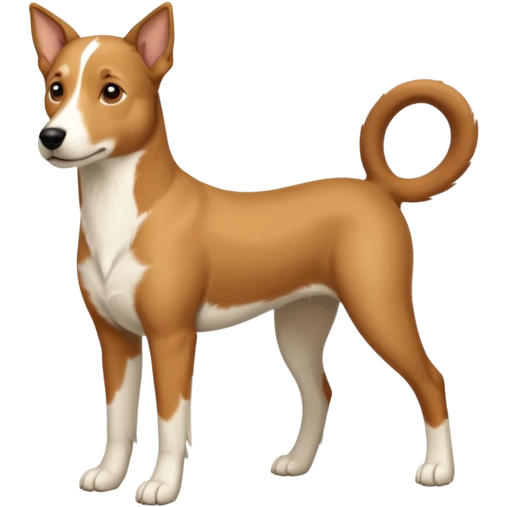 a full body white parsel russell looking dog the size of a kelpie with light brown ears and a light brown patch on one eye and a large snout emoji