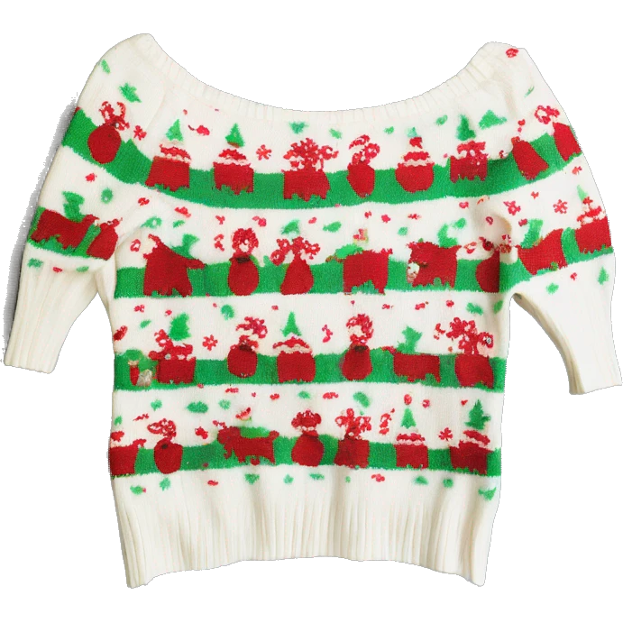 Rib knit off the shoulder vintage Christmas top emoji