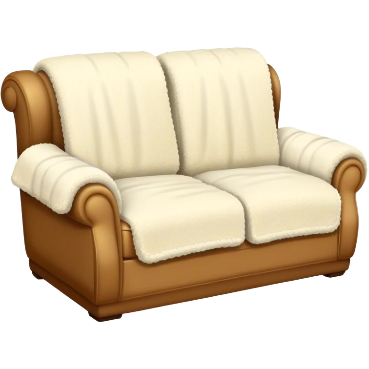 Simple cream sherpa sofa with blanket and open book on it emoji