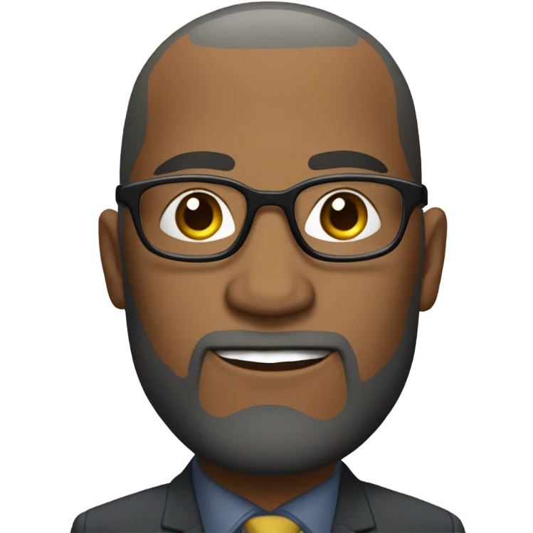 Dwayne d-train Hunter  with small round face and suit and glasses and buzz cut and small black eyes and small gray beard and small black eyes and wrinkled forehead emoji