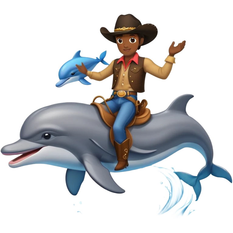 Black cowboy riding two dolphins emoji