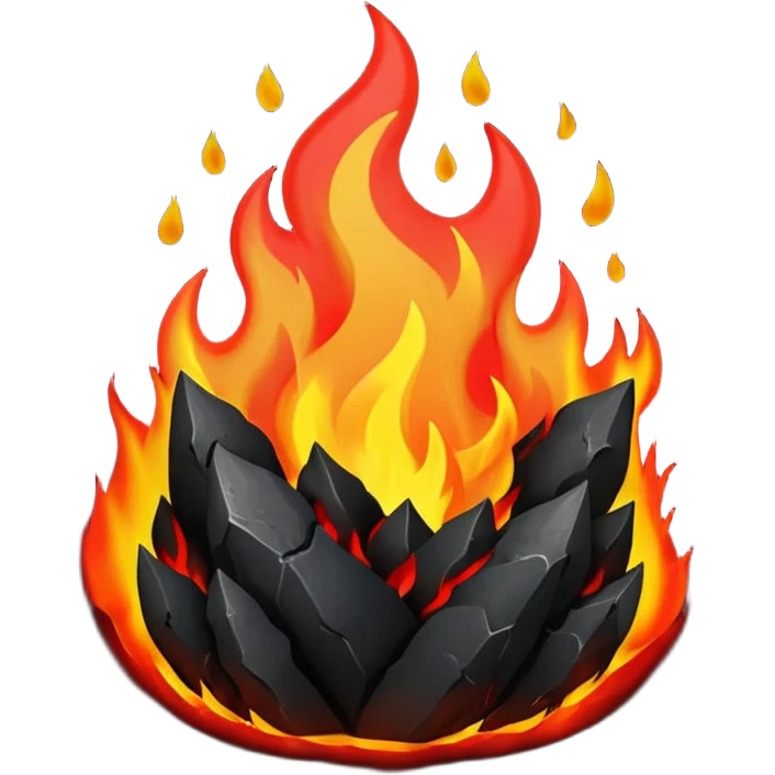 Red and black with fire with coal, hell view emoji