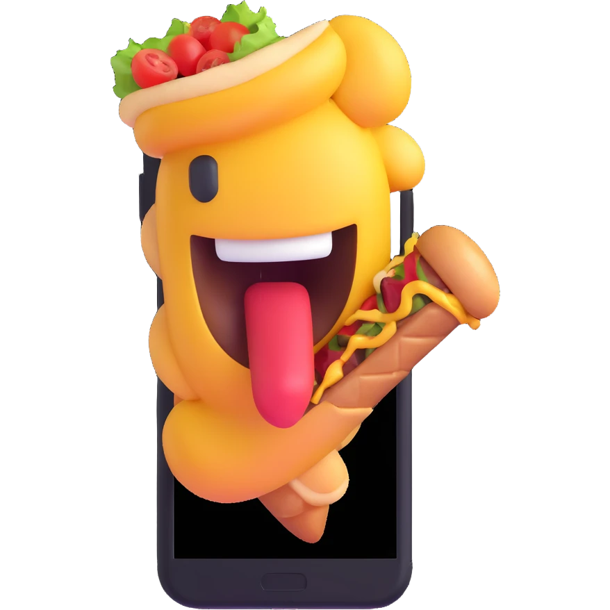 bright and vibrant 3D emoji style of a phone eating kebab, no background emoji