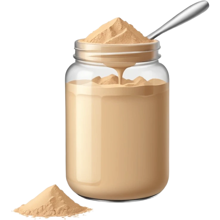 protein powder heap finely milled beige or light tan smooth fluffy uneven optional scoop no shaker jar or branding soft lighting emoji scale emoji