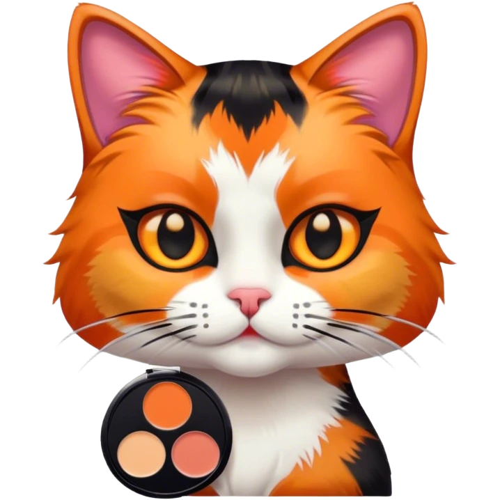 Calico cat holding makeup emoji