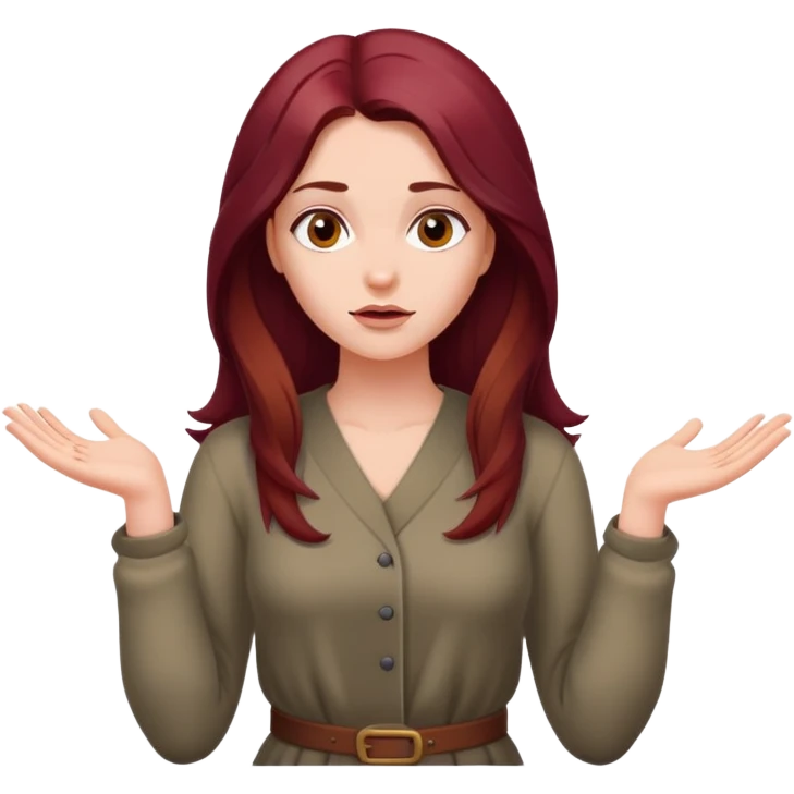 Beautiful long burgundy haired girl, shrugging shoulders emoji