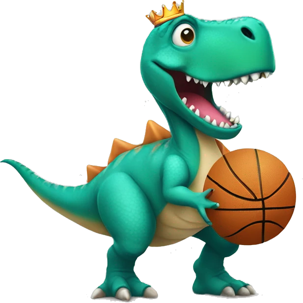 Dinosaur wearing a tutu and crown playing basketball emoji