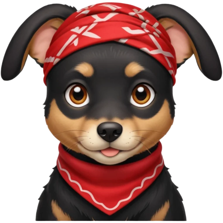 Shadow is a mixed-breed dog, a cross between a Belgian Malinois and a Border Collie. He has a sleek black coat, big upright ears, and bright, intelligent eyes. He wears a red bandana around his neck, which gives him a strong and distinctive look. emoji