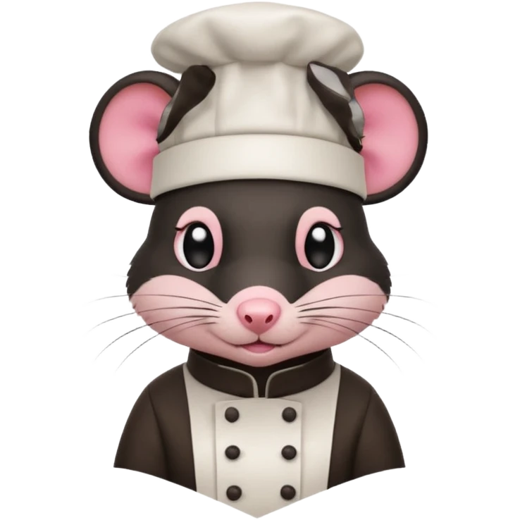 A rat with a fringe, long black hair and chefs hat emoji