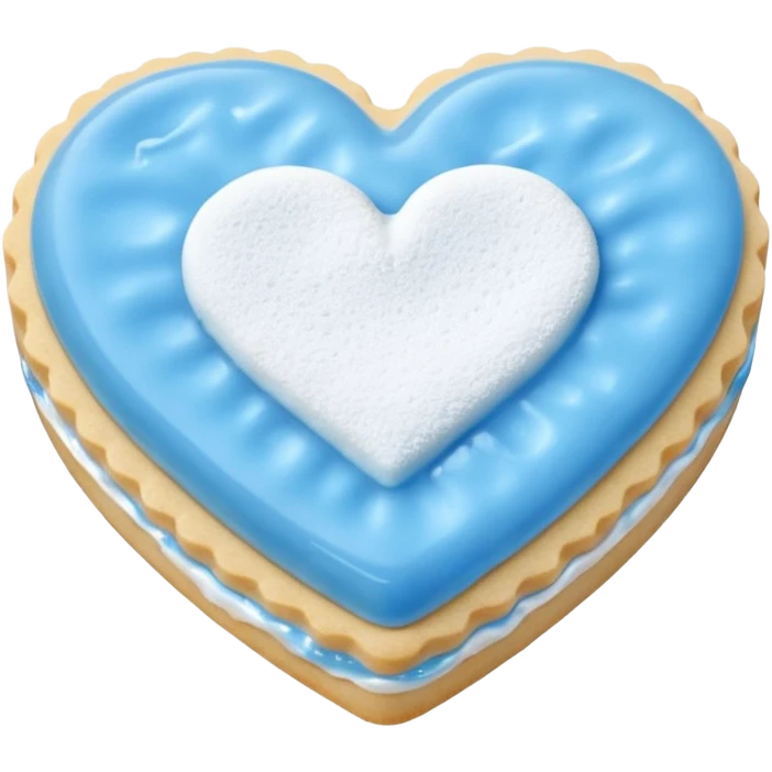 Realistic shortbread cookie in the shape of a heart with Carolina Blue color jelly middle filling and sprinkled powder sugar on top. emoji