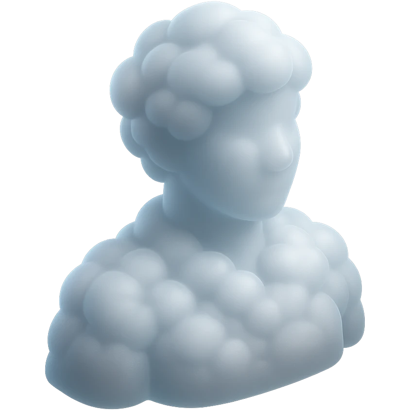 A person from the shoulders up, entirely composed of fluffy, convex, white clouds emoji