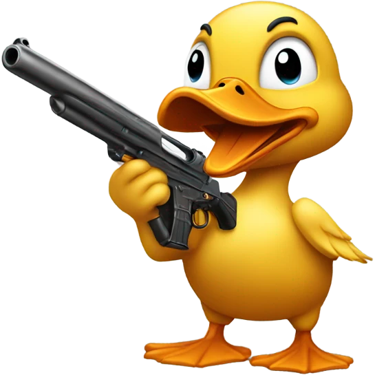 Duck has muscles with a gun emoji