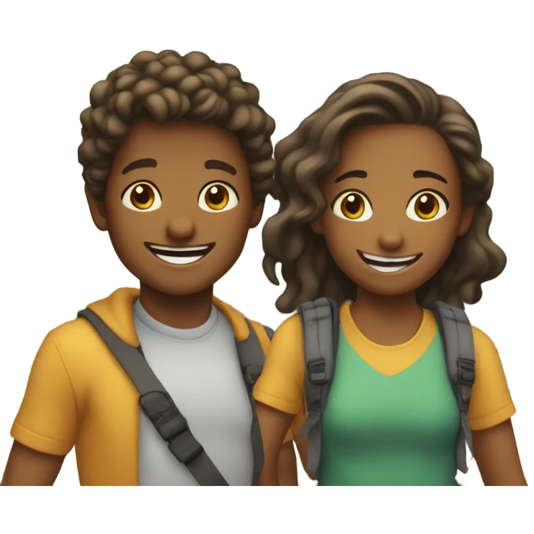 Two boys to the left and two girl to the right smiling outdoors together emoji