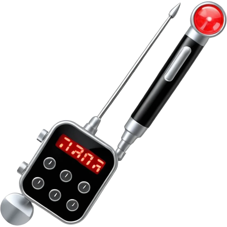 the neuralyzer from Men in Black movies; a pocket sized, extendable silver probe with a red light at the tip and 3 small black dials in the extended part emoji