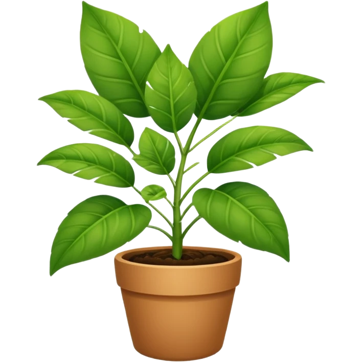 The potted plant has three large leaves inside. emoji