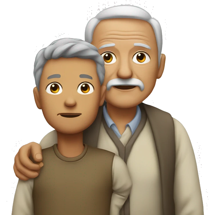 old man waking with grown son emoji