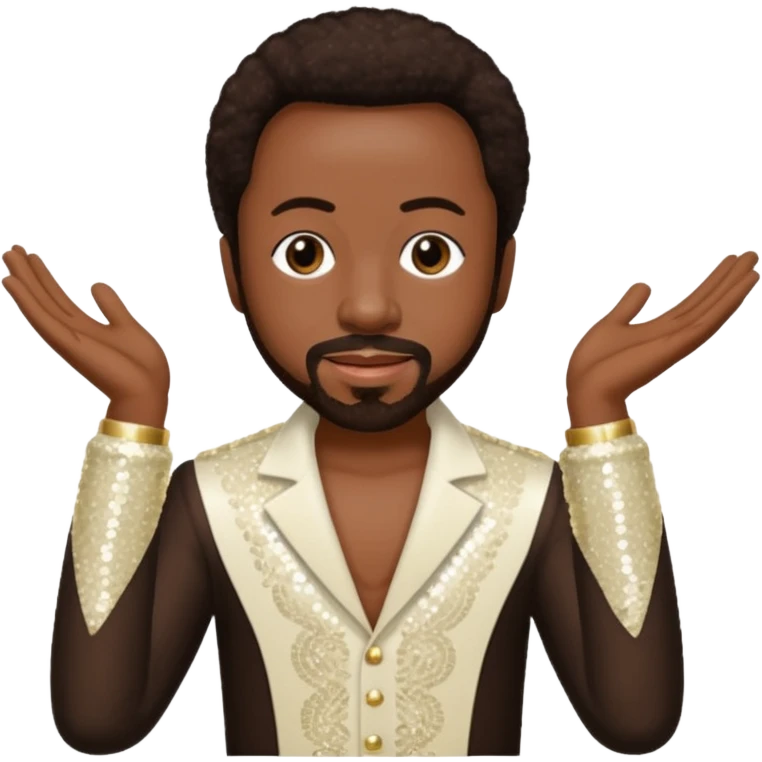 Maurice White from Earth, Wind & Fire with dark brown hair, ivory sequin outfit emoji