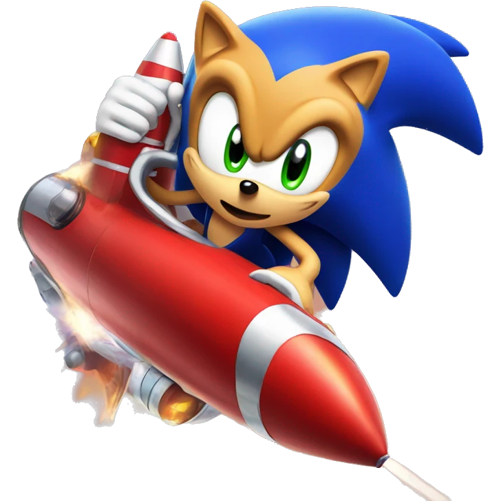 Sonic the hedgehog on a red rocket emoji