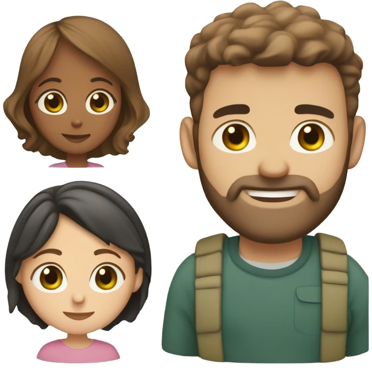 husband with wife (husband is taller, light brown short hair, light brown short full beard, green eyes and olive skin color)(wife has medium length dark brown hair and hazel green eyes with pale skin color) emoji