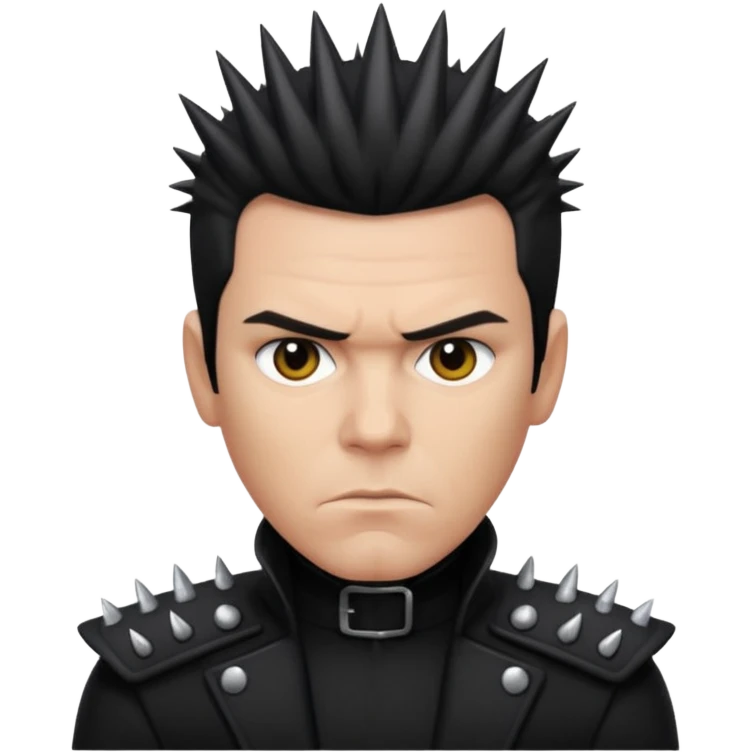 Richard Kruspe, apple style emoji, serious look, spiky hair, black clothing emoji
