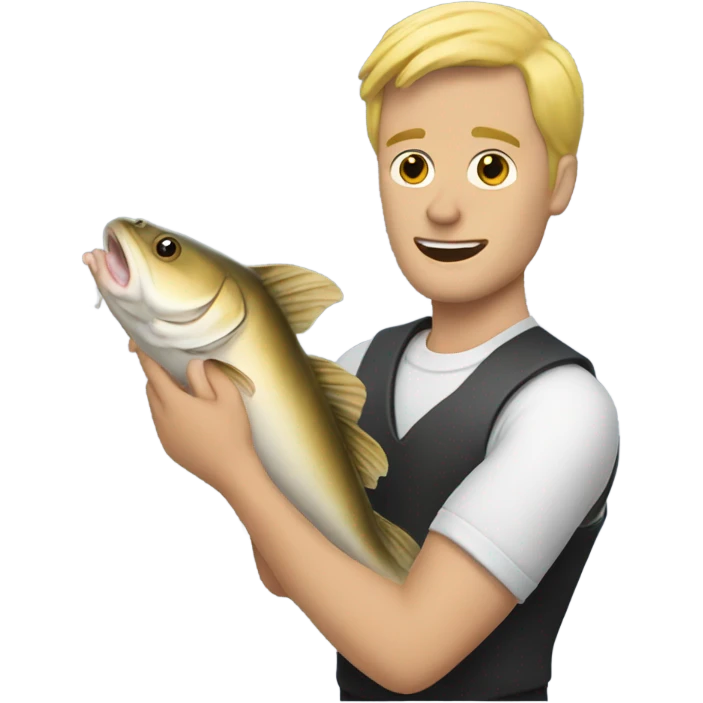Blonde man with big catfish emoji