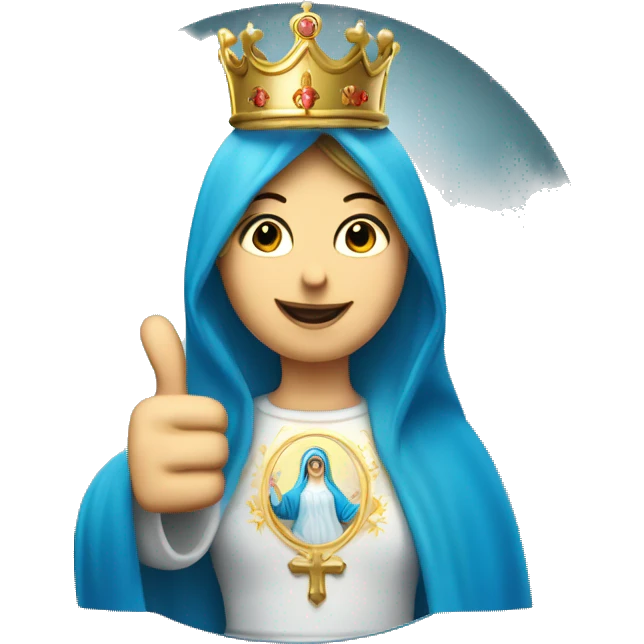 blessed virgin mary thumbs up, with blue veil, with crown, with halo, catholic emoji