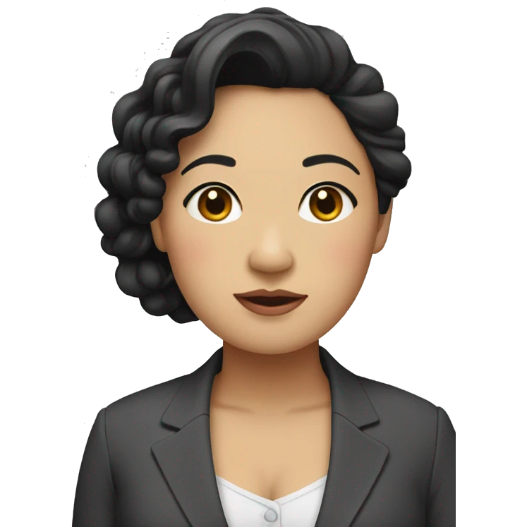 Southeast Asian woman, overweight, wearing a suit, black curly hair emoji