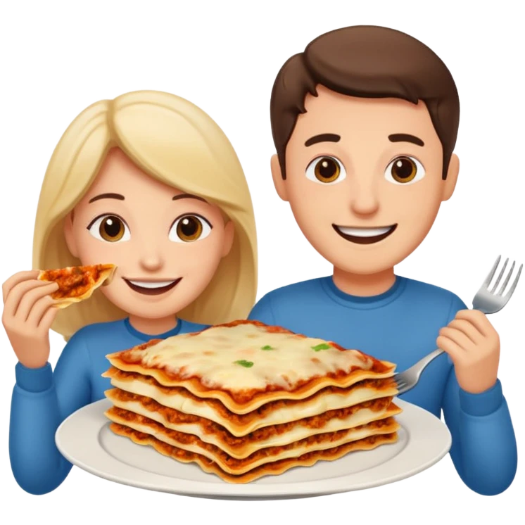 smiling couple eating lasagna emoji