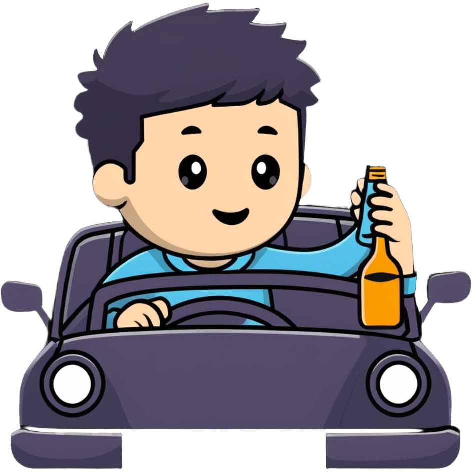 person in a car holding a bottle, showing the act of drinking and driving emoji