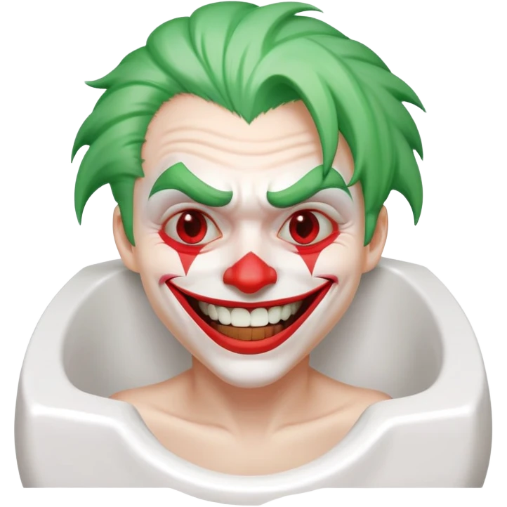 Joker character on toilet laughing hysterically, green hair, white face, red smile emoji