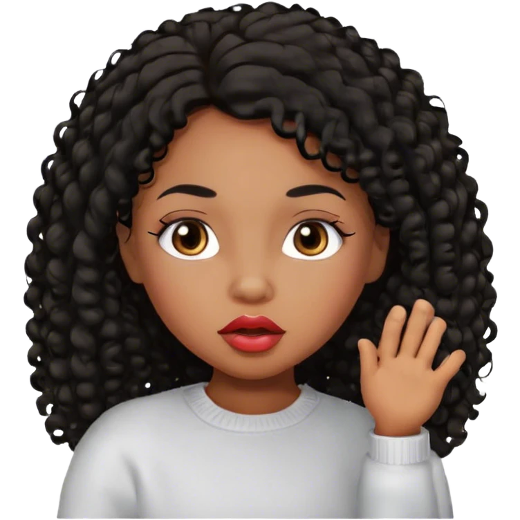 medium brown skin tone, very adorable toddler, with big plump lips, long long lashes, black curly long hair, brown eyes, white sweater emoji