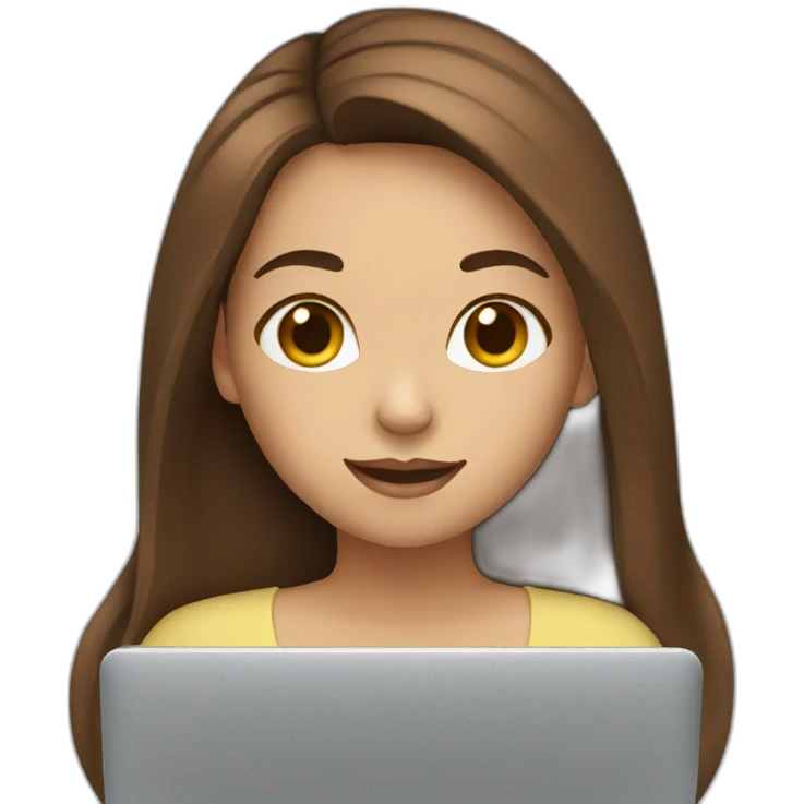 Girl with long brown hair and laptop emoji