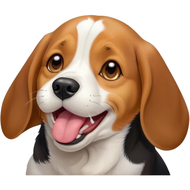 Cinematic Cute Yawning Beagle Portrait Emoji, Head tilted slightly with a dramatic, wide-open yawn, showcasing a soft tri-color coat of white, brown, and black, floppy ears slightly drooping, round hazel eyes barely open in drowsy contentment, Simplified yet irresistibly adorable features, highly detailed, glowing with a soft, cozy glow, high shine, relaxed yet expressive, stylized with a touch of whimsy, bright and endearing, soft glowing outline, capturing the essence of a sleepy yet affectionate pup, so drowsy it feels like it could stretch right out of the screen and curl up for a nap! emoji