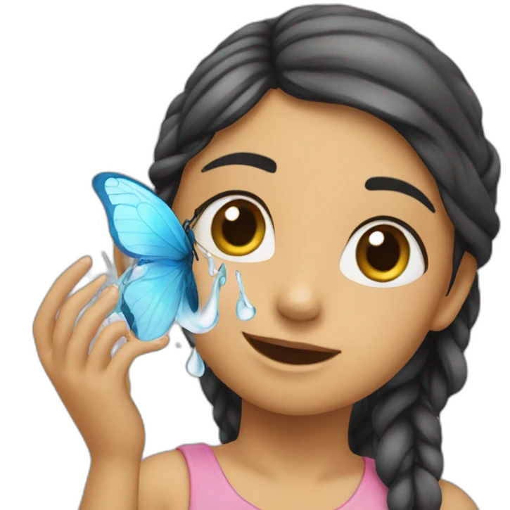 the girl is playing with a water butterfly emoji