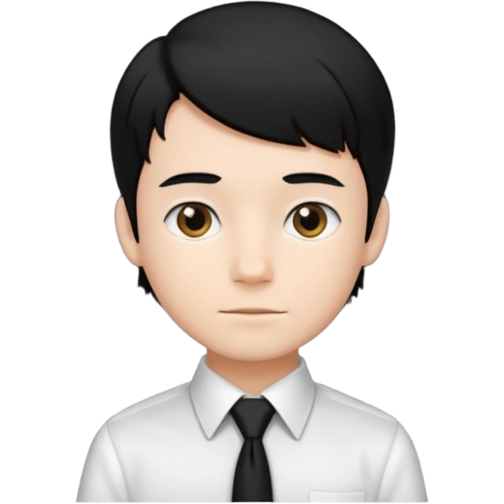 Chico con pelo negro, camisa negra y una corbata blanca emoji
