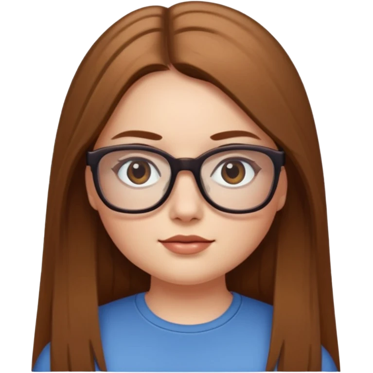 Chica blanca con cabello liso largo café claro, ojos cafe obcuro con lentes cuadrados, gordita emoji