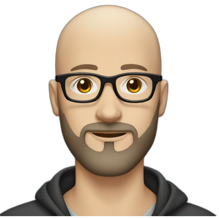30 years old white bald man with a beard and squared black glasses emoji