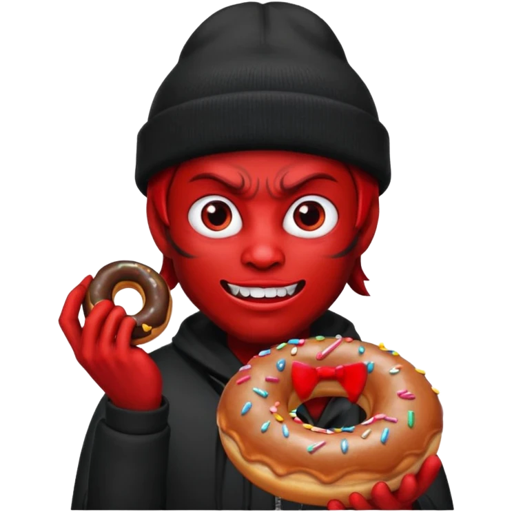devil wearing beanies holding donut emoji