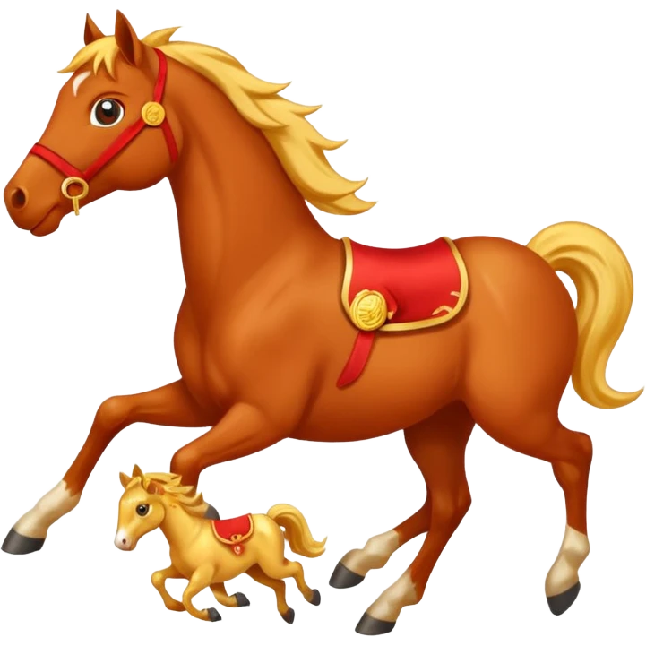 red horse and baby horse agressive running happiness money emoji