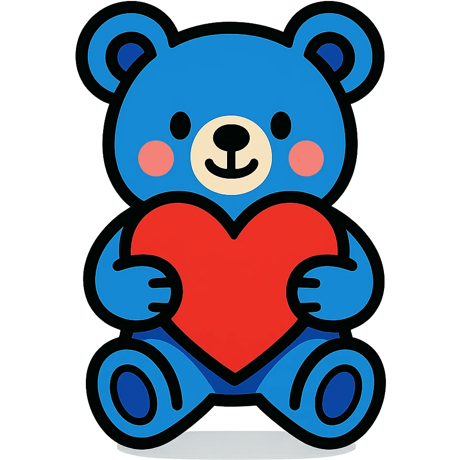 blue bear holding a heart emoji
