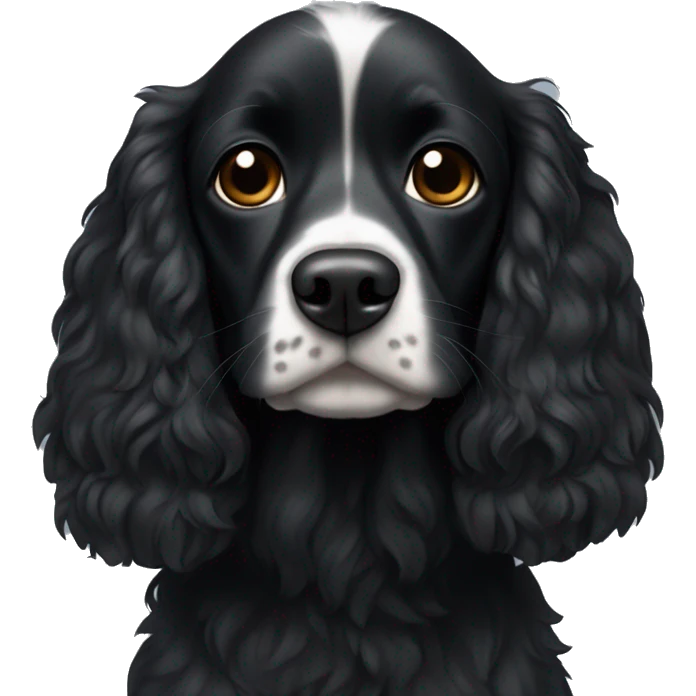 Small completely black spaniel with black fur on his whole face and white fur only on his chest emoji