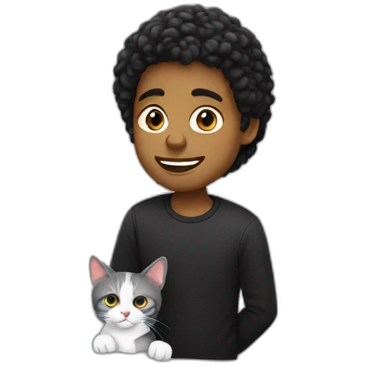 Jeune homme noir avec son Chat blanc emoji