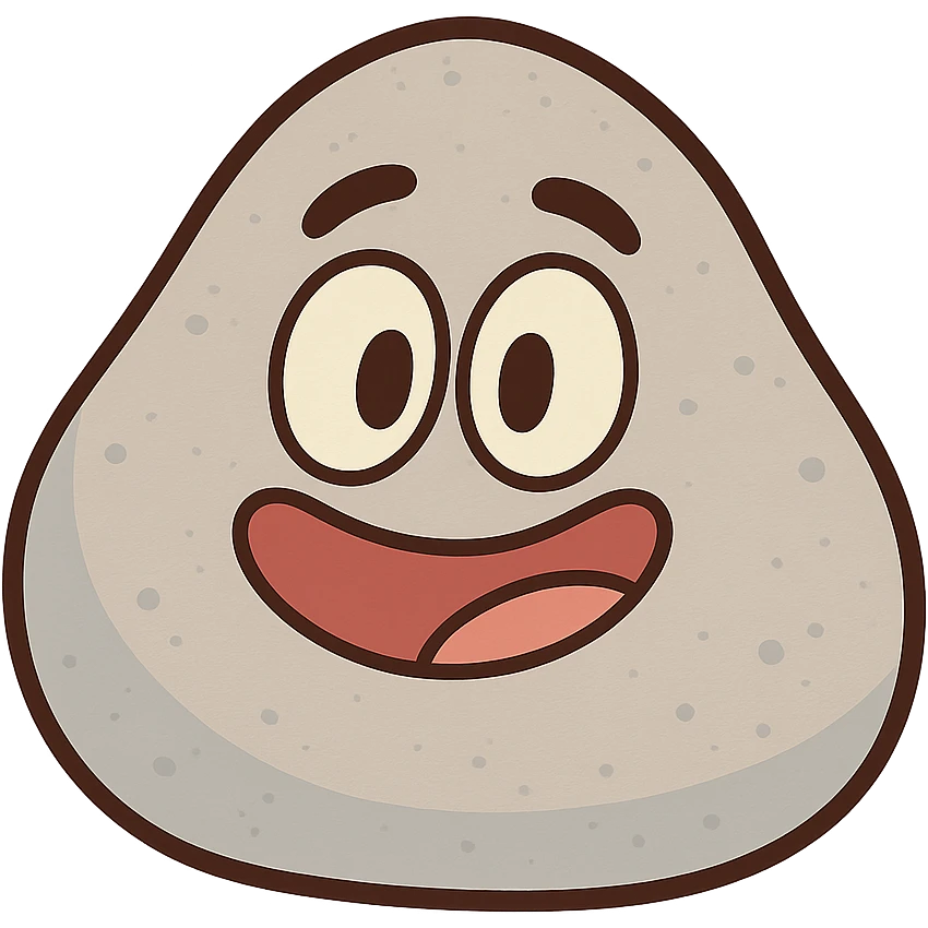 cartoon stone, rounded shape, smiling, vibrant colors emoji