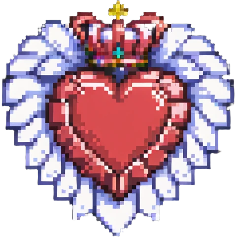 pixel art heart with a ribbon and crown, stylized and cute emoji